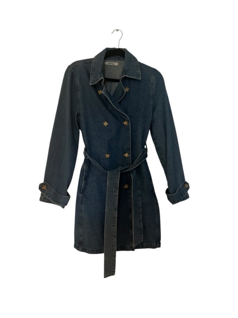 Blue Denim Double-Breasted Trench Coat Dress | Chic Minimalist